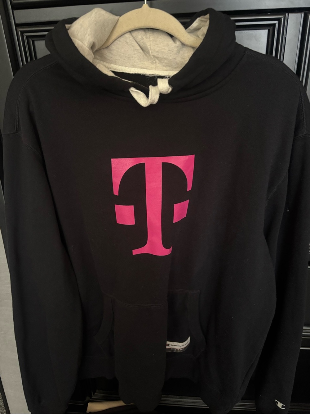 Champion T-Mobile Originals Black Hoodie with Logo Patch- XL oversized